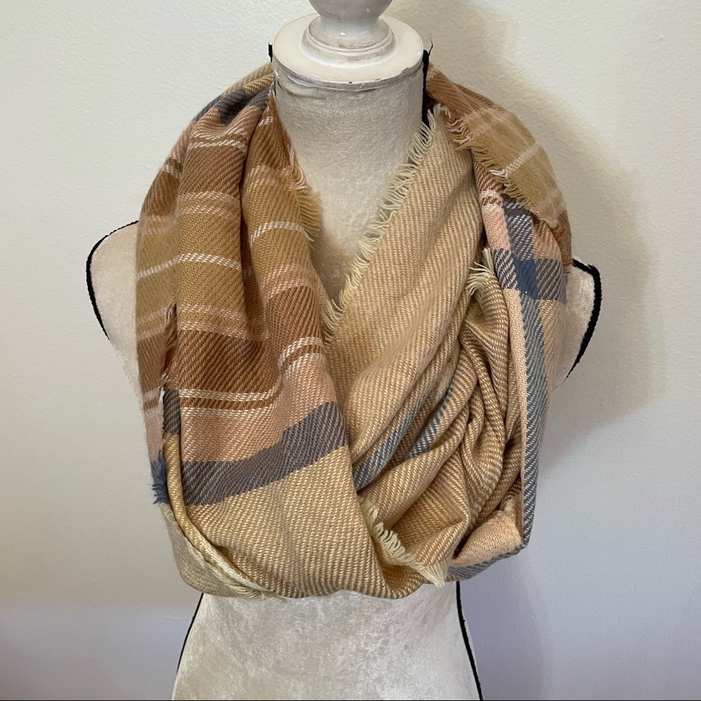 Tan stripped infinity scarf